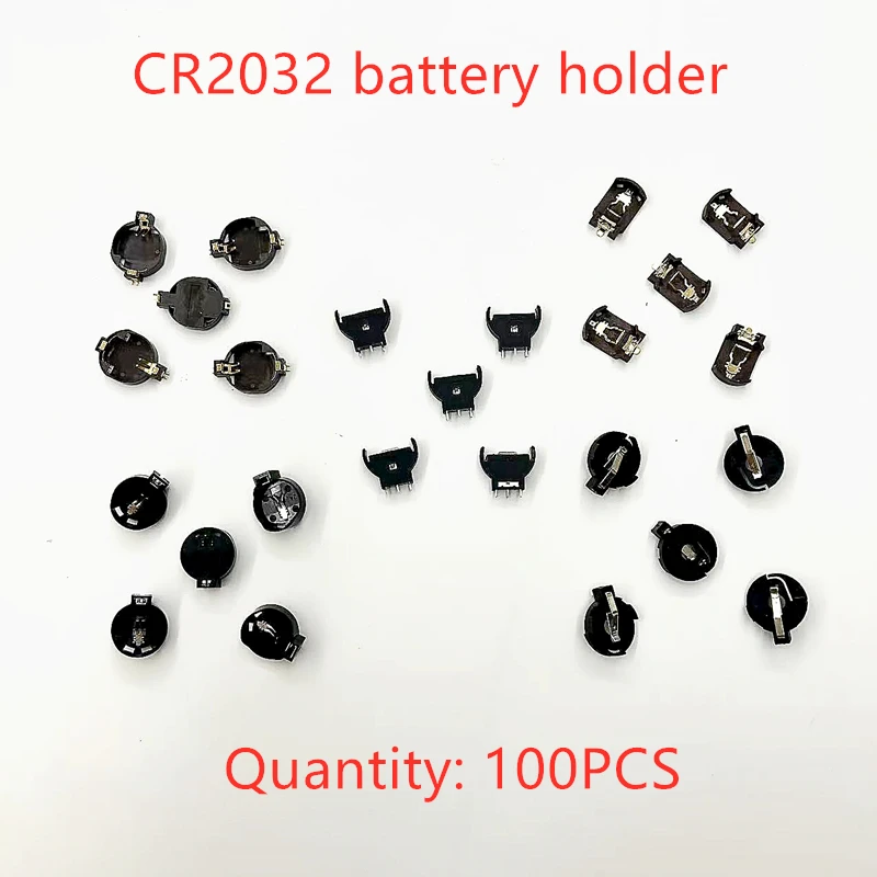 100PCS/LOT Black Plastic  CR2032 CR2025 Coin Cell Battery Holder  gold-plated button battery holder 2032 Battery Box Socket Case