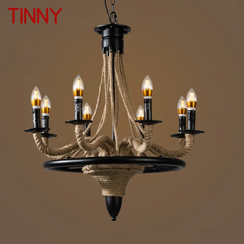 

TINNY American Style Retrohemp Rope Chandelier Nostalgic Loft Industrial Style Internet Cafe Restaurant Hot Pot Shop Pendant