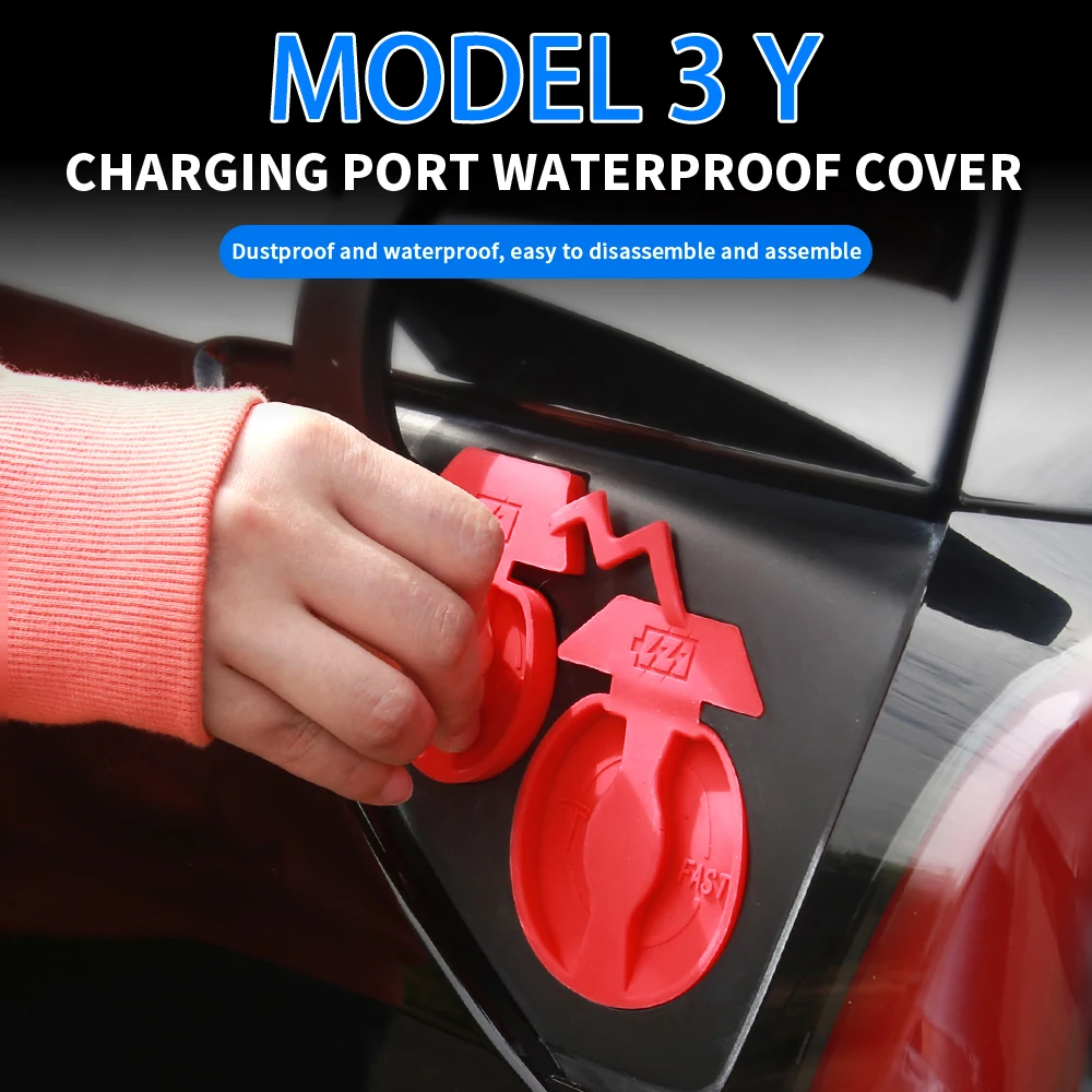 Car Silicone Siamese Charging Port Dust Plug Protective Cover Auto Guard Accessories for Tesla Model 3 Y 2017-2023