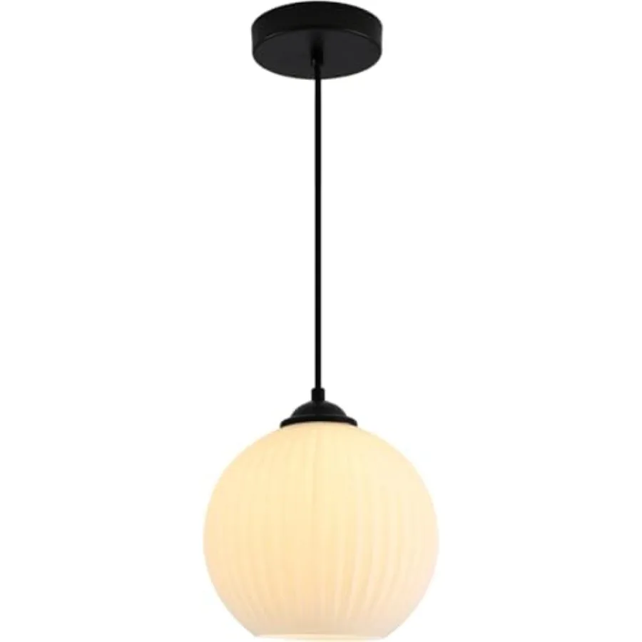 

Lighting Milk Glass Globe Pendant Lights Kitchen Island Industrial Vintage Ribbed Pendant Light Black Ceiling Hanging Light Fix