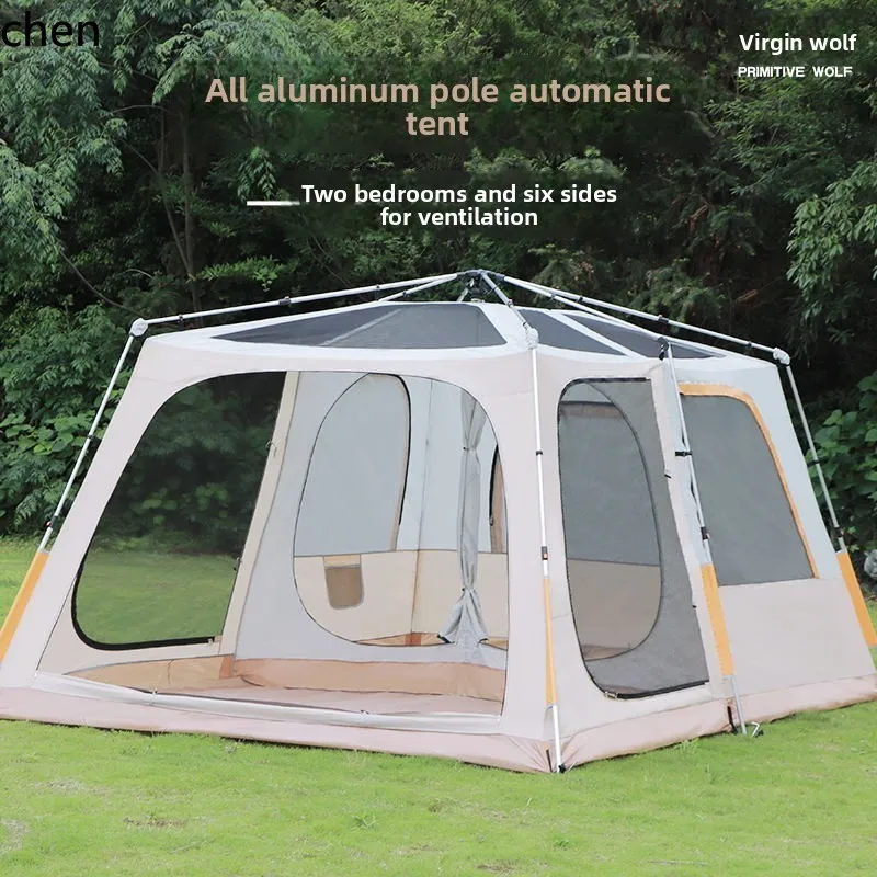 ZML Aluminum Alloy Outdoor Camping Tent Foldable No Setup Needed Two Rooms One Living Room Double Layer Tent