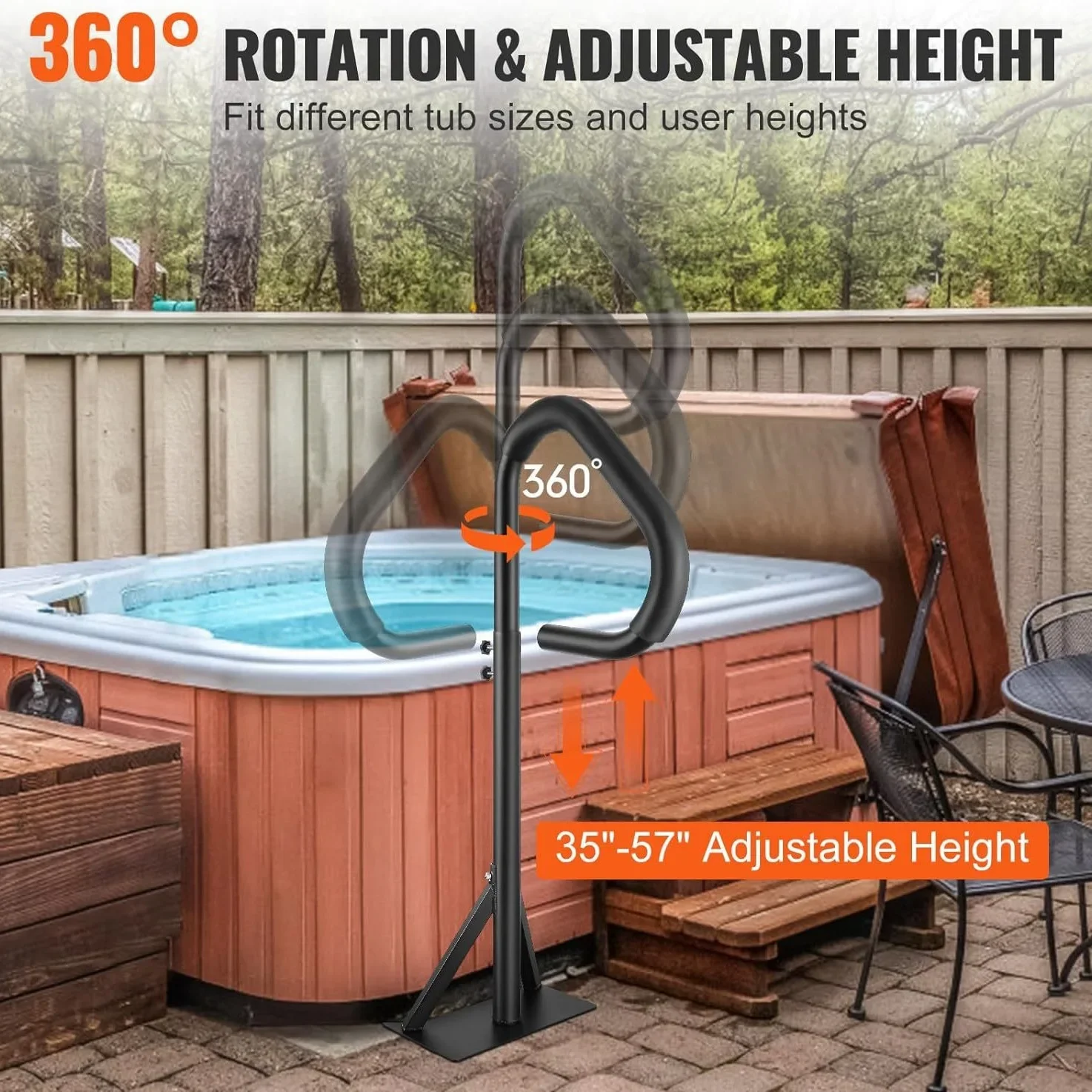 Hot tub handrails 360 degree rotating spa handrails adjustable height pool hot tub