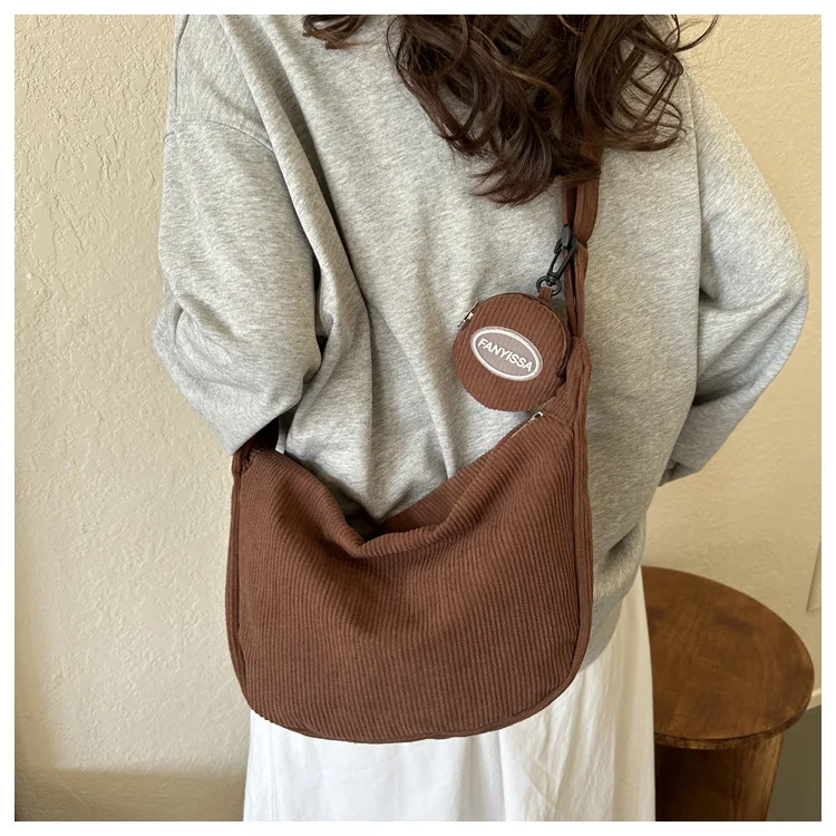 2026 Neue Schultertasche für Damen, Ins-Stil, Japanischer Cord, für Studenten und Pendler, Vielseitige Große Umhängetasche – Detail 15