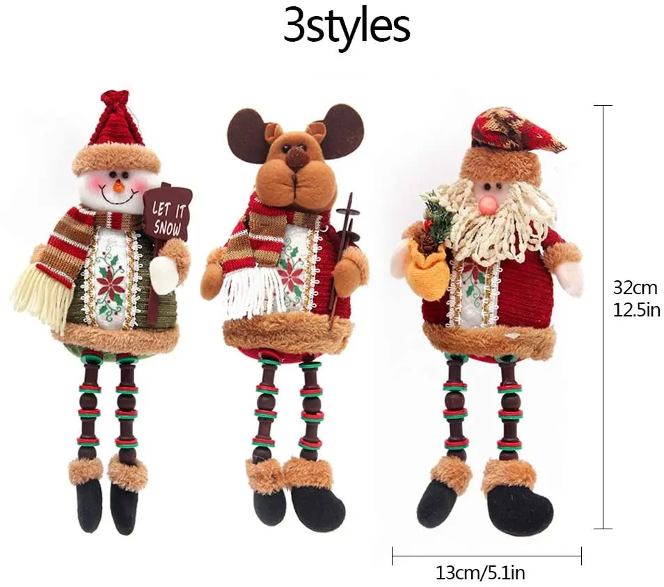 Christmas Plush Toy 3 PCs/suit Super Cute Long Leg Sitting Santa Claus Snowman Reindeer Doll