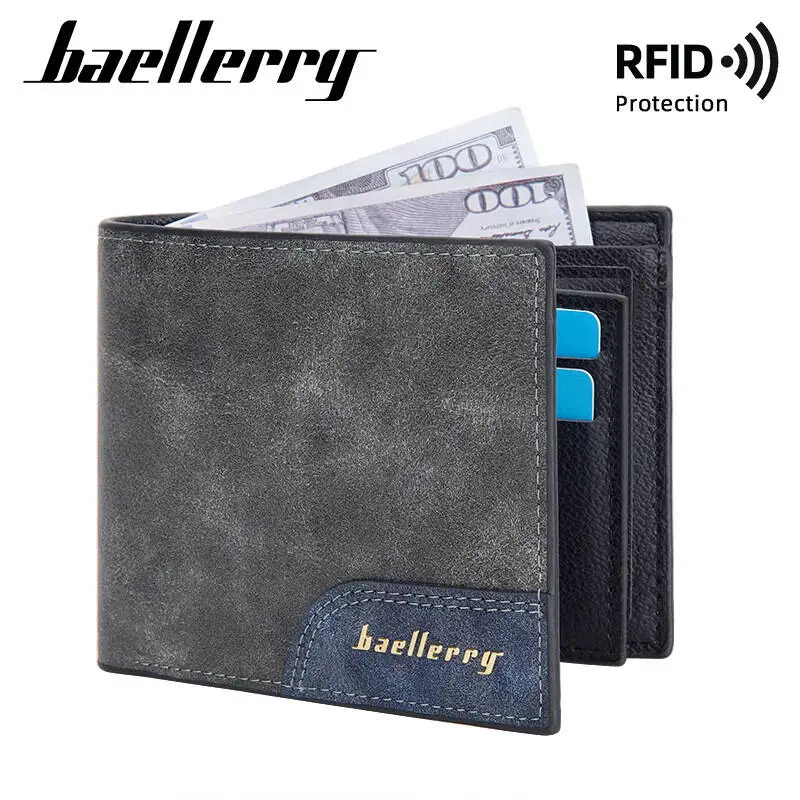 Men's Business Elite Wallet Military RFID Protection Slim PU Leather 6-slot Card Holder Travel Ready Minimalist Frosted Bill