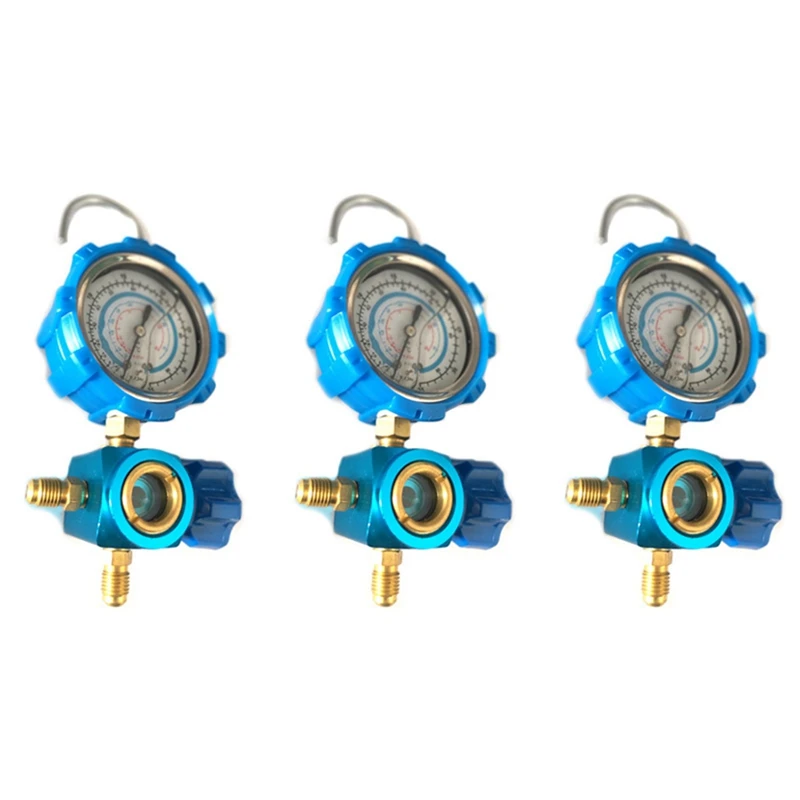 

3X R410A R22 R134A Refrigerant High/Low Pressure Gauge 1/4 Auto Air Conditioning Refrigerant Pressure Gauge Tool Blue