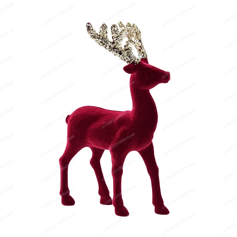 Christmas decoration elk tabletop ornament Christmas tree decoration pendant glitter pink burgundy flocked deer pendant