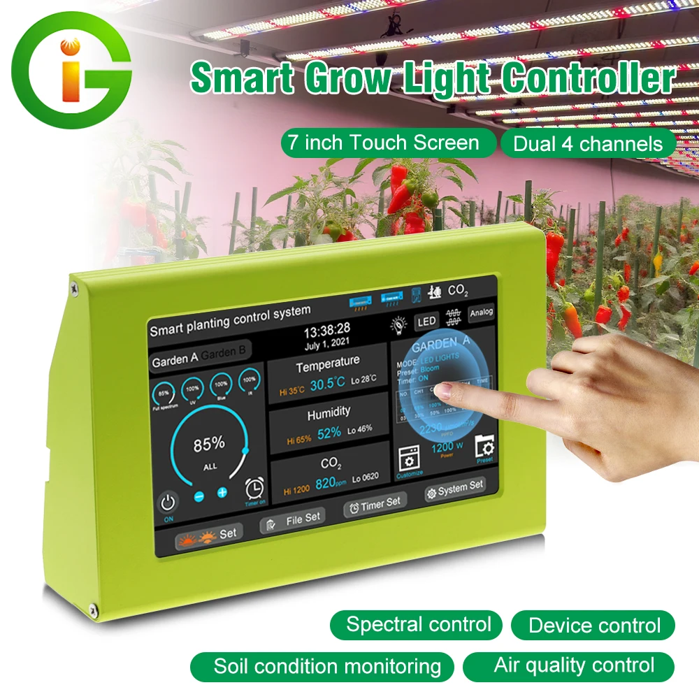 

Умный светодиодный контроллер освещения для выращивания, многоканальный контроллер, светодиодные лампы для выращивания растений для увлажнителя, вентилятора, лампы температуры и влажности