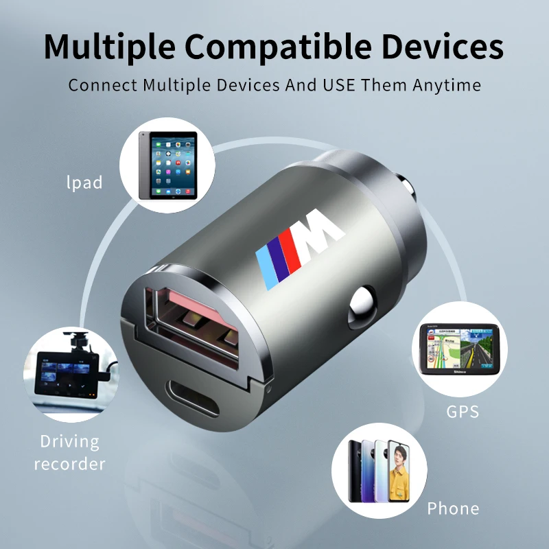 60W Car Charger USB Type-C Fast Charging Cigarette Lighter Accessories For BMW M X1 X3 X5 X6 X7 E30 E90 M3 E84 E83 F25 E91 E60 F