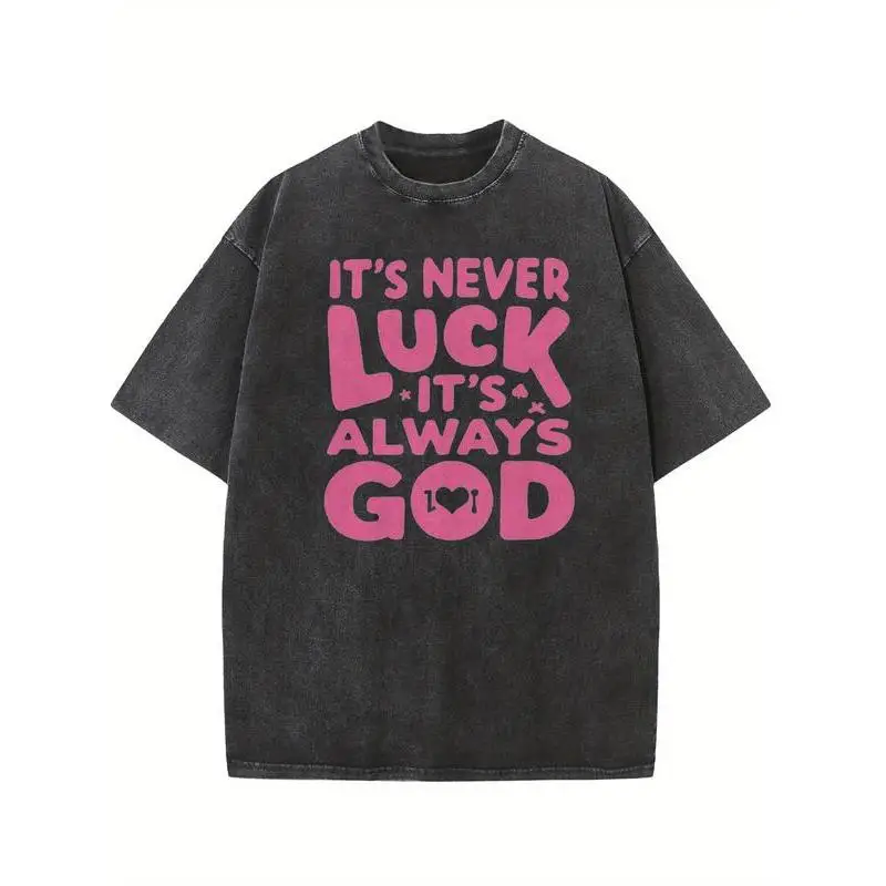 

Vintage Washed Christian T-shirt, "It's Always God" Faith Saying Top, Oversized Religious Streetwear Tee for Women