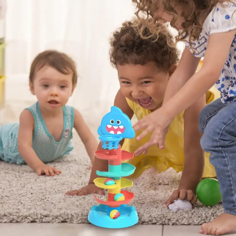 Ball Ramp Toy Ball Track Toy Tower Toddler Track Toy Swirl Tower Ball Roll Colorful Shark Educational For Kids Boys & Girls