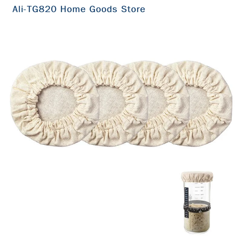 [W] 4/8Pcs Reusable Cotton Sourdough Jar Covers With Breathable Fabric Perfect For Home Baking Bread Fermentation