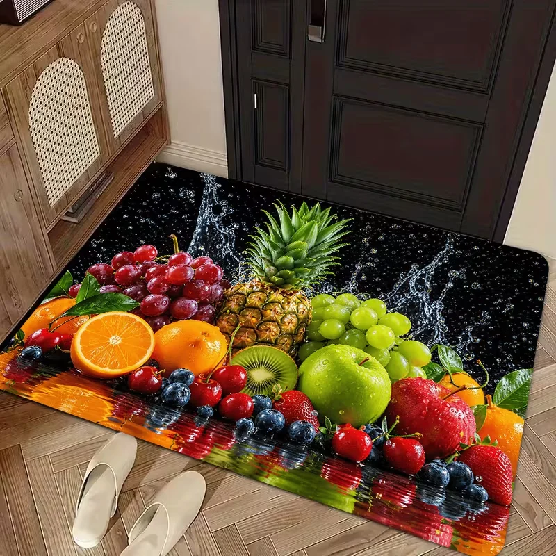 Vibrant Fresh Fruit Print Doormat Colorful Pineapple Orange Grape Pattern Mat Kitchen Entryway Home Decor Floor Rug