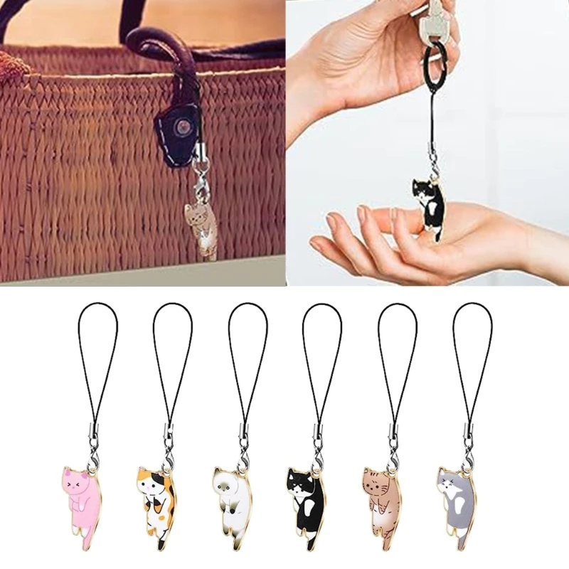 Cat Phone Pendant Strap Backpack Wallet Keychain Decorations for School Bag