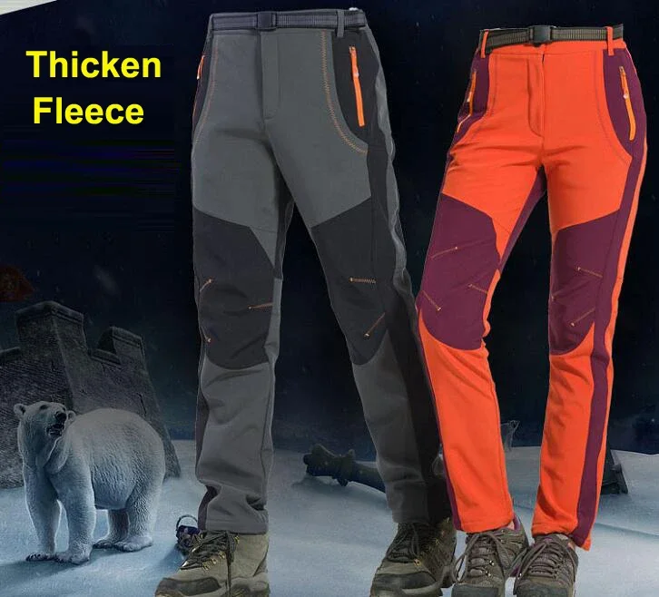 Thick Warm Soft Shell Pants Waterproof Windproof Hiking Trekking Climbing Trousers