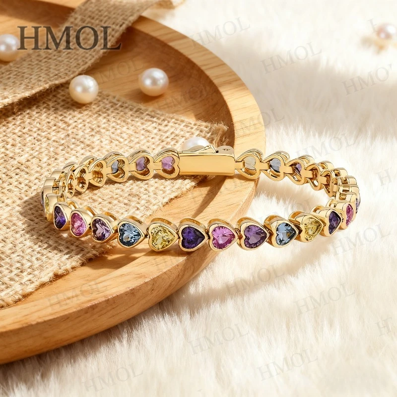 Heart Cut Multicolor Bracelet Fashionable Women’s Jewelry with Shiny Romantic Style for Holidays Birthdays Everyday Chic Looks