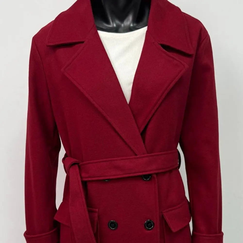 سليم صالح التلبيب معطف الربيع معطف طويل أنيق مزدوجة الصدر معطف المرأة مع بدوره إلى أسفل طوق منتصف العجل طول للمكتب #4