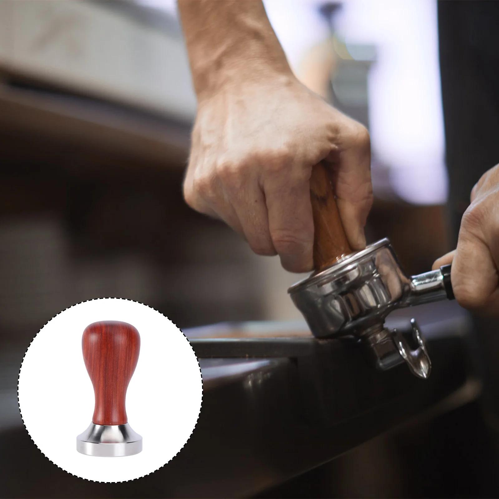 

1 Pc Red Sandalwood and Stainless Steel Italian Coffee Tamper 58mm Flat Base Espresso Tamper Coffee Bean Press