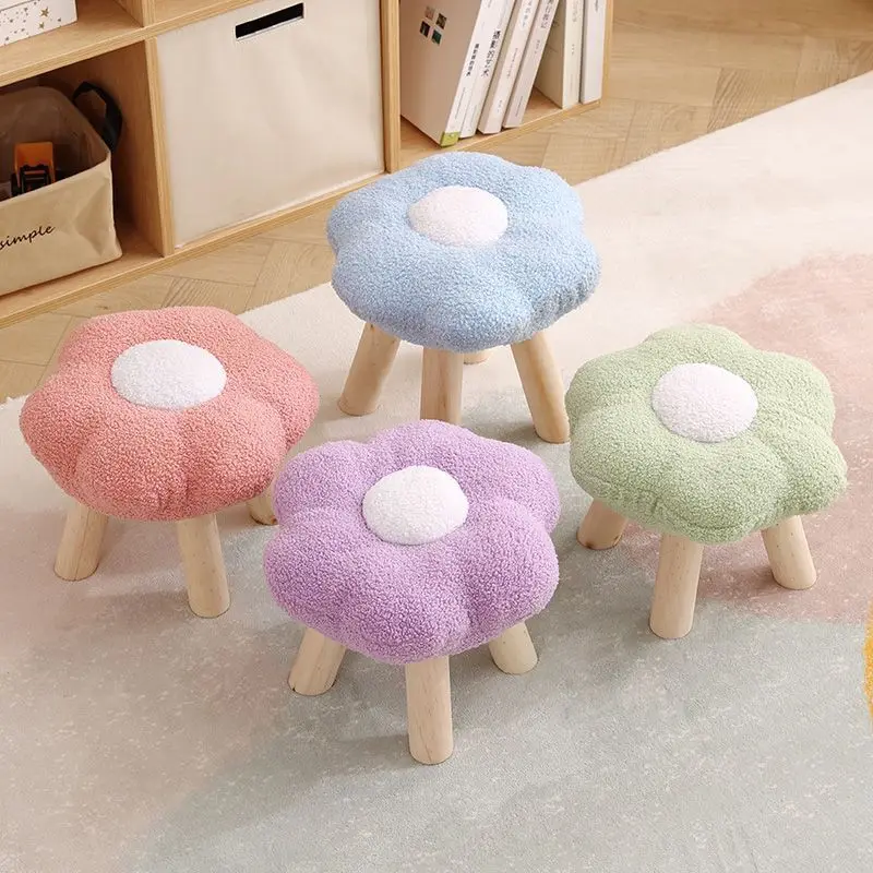 Non Slip Sturdy Strong Load Bearing Flower Small Home Low Stool Cloud Cute Sitting Cushion Living Room Shoe Changing Stool