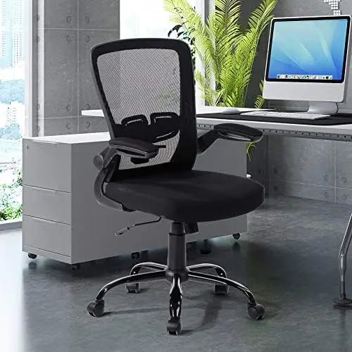 

- Mid Back Mesh Computer Chair, Office Task Desk Chair, Swivel Comfort Chairs with Padded Flip-up Armrests and Adjustable Lumba