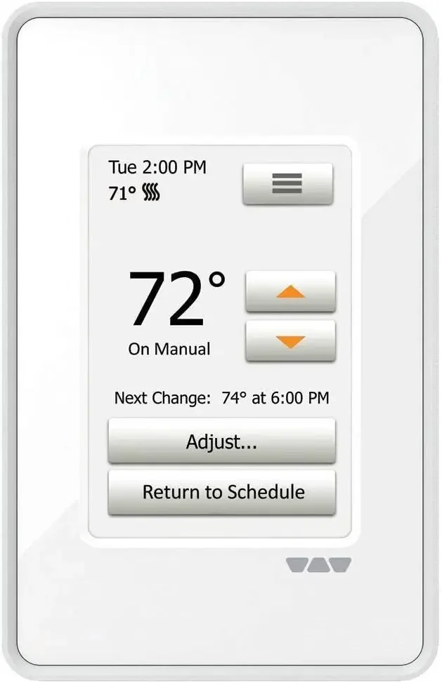 

Programmable Thermostat With Built In Ground Fault Circuit Interrupter For Home Floor Heating Featuring Touchscreen Energy Track