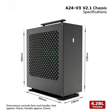 Mini A24‑V3 2.1 4.28L Mini‑ITX Case, Full Aluminum, Onboard GPU Only, Support 1U Power Supply
