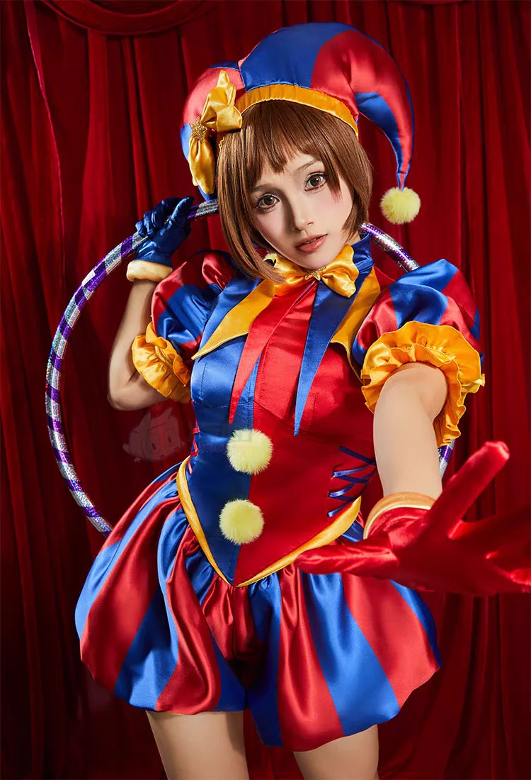 2026 new Digital Circus Cosplay Costumes Pomni Cosplay Masks Set Hat Jumpsuit Cartoon Christmas Halloween Party suit view 5