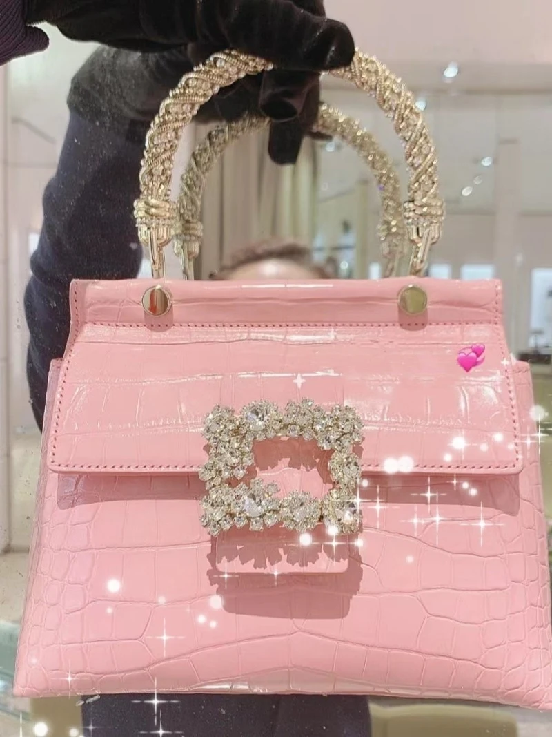 

Новинка 2024, женская сумка Rv, маленькая квадратная сумка-конверт, кожаная сумка через плечо с крокодиловым узором, вечерняя сумка для ушей