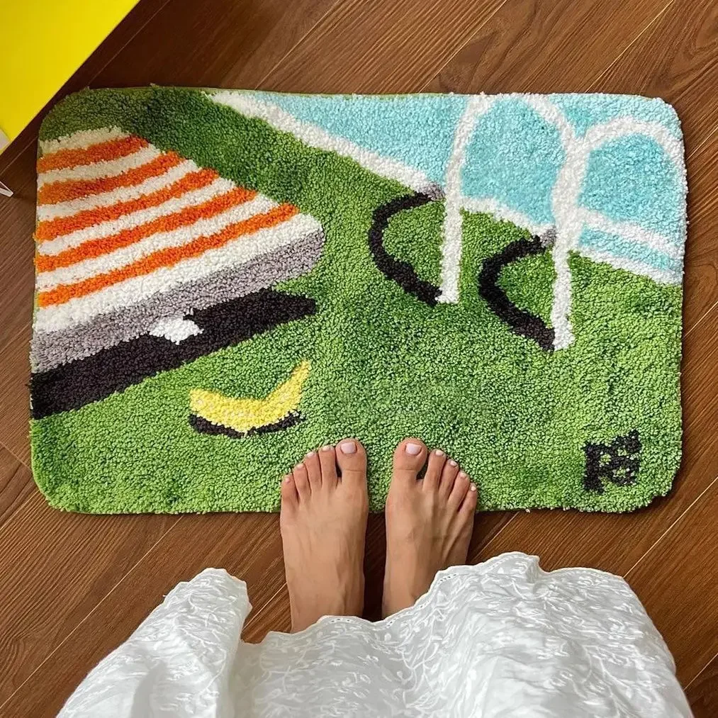 Korean Cartoon Bath Mats Thick Flocked Bathroom Rug Non-slip Absorbent Foot Mat Shower Room Interesting Door Mat Swimming Banana