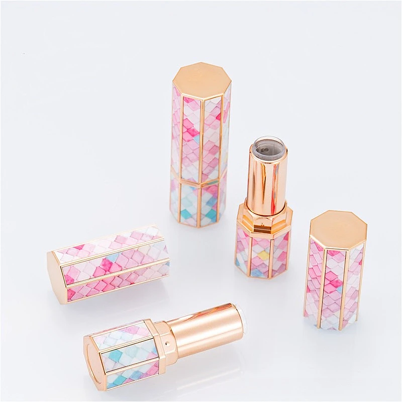 3ml 3D Printed Gradient Lipstick Tube 12.1mm, Octagonal Fish Scale Pattern, Snap-On Empty Lipstick Container