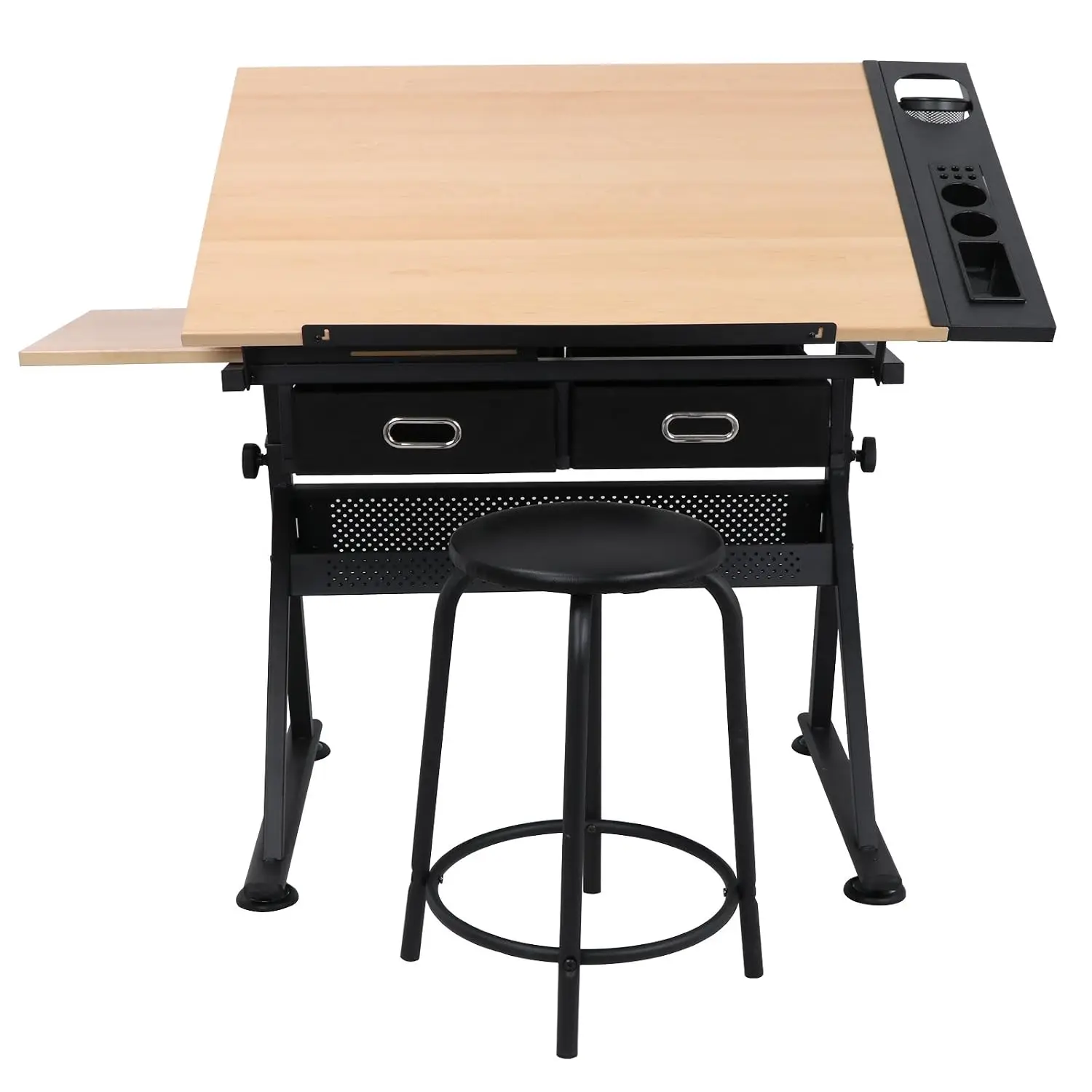Adjustable Height Drafting Desk Drawing Table Tiltable Tabletop for Reading, Writing Art Craft w/Stool and Drawers