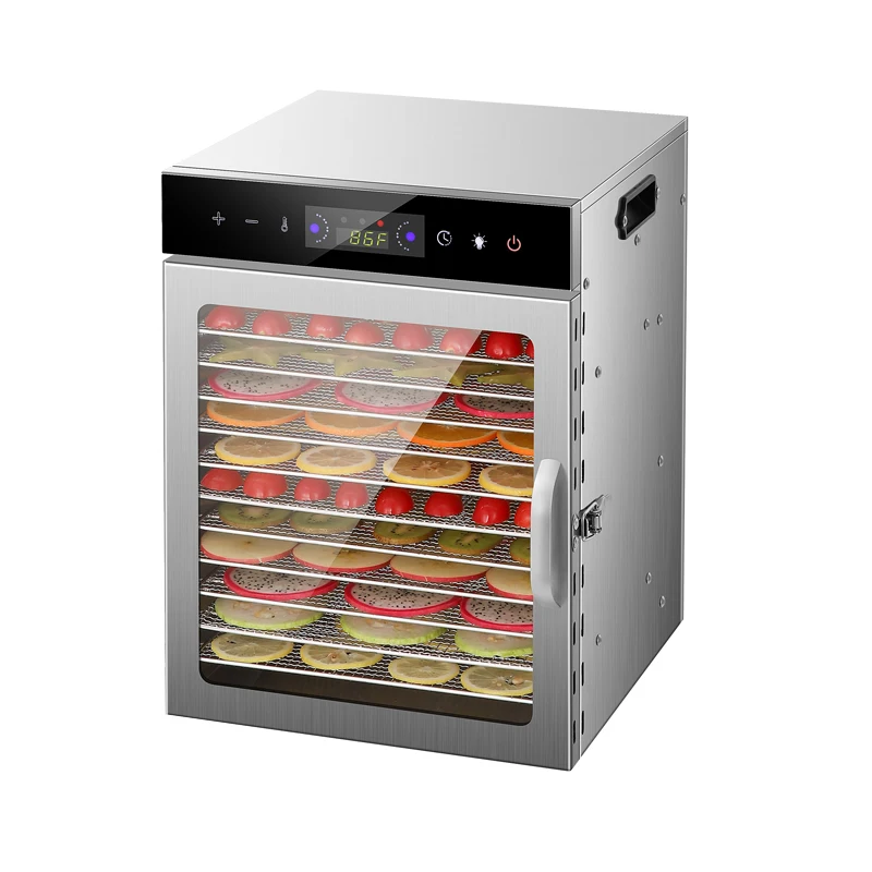 ماكينة تجفيف الفواكه واللحوم مكونة من 12 طبقة من الفولاذ المقاوم للصدأ ومجفف الهواء الساخن للاستخدام المنزلي ماكينة تجفيف الطعام ودرجة حرارة قابلة للتعديل