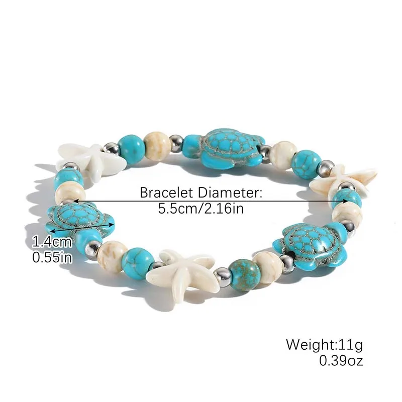Klassisches Boho-Armband mit blauen Seestern und Perlen für Damen, Strandmuschel, Muschel, Muschel, Schildkröte, Armreif, modischer Freundschaftsschmuck – Detail 16