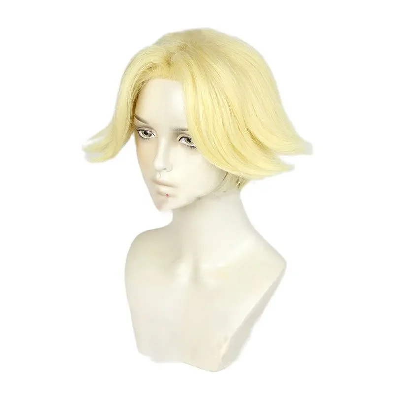 Seishu Inui Cosplay Wig Golden Blonde Short Men's Wigs Heat Resistant Synthetic Hair Halloween Party Carnival + Wig Cap