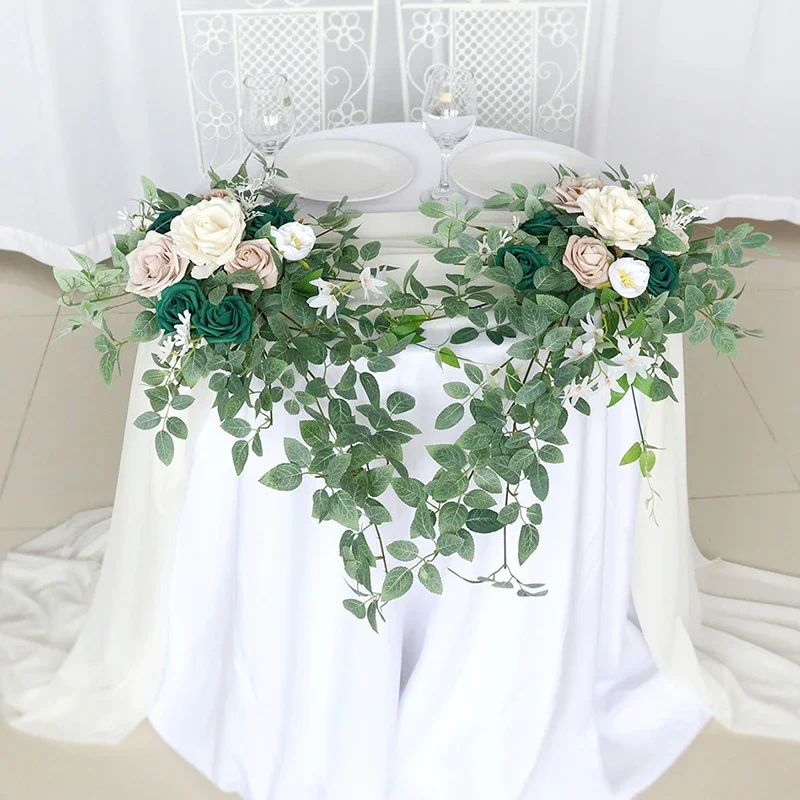 

2pcs Sweetheart/Head Table Flowers Artificial Floral Swags Centerpieces Arrangements for Rustic Wedding Ceremoney Decors