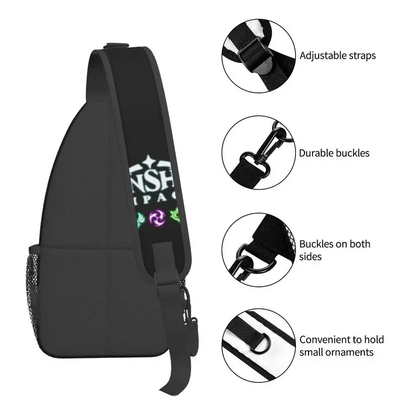 Genshin-Bolso de hombro con logotipo de impacto para hombre, mochila cruzada de pecho, viaje, senderismo, mochila de día, juego de Anime, moda, 22