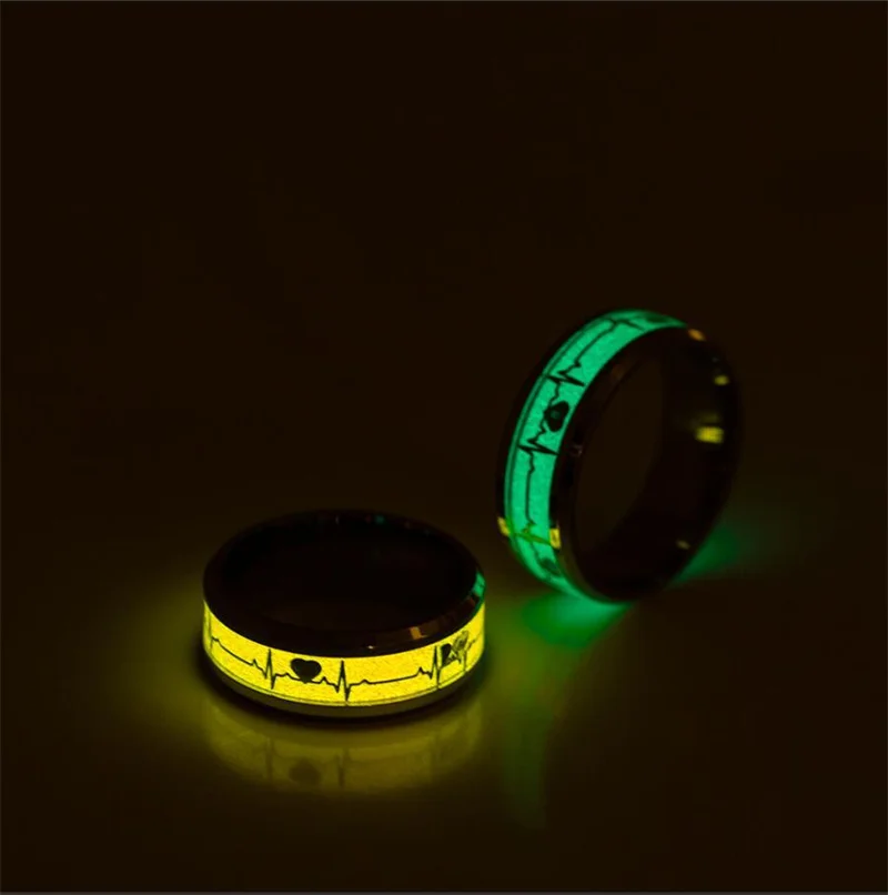 Luminous Stainless Steel Love Heart Couple Rings That Glow In The Dark Fluorescent Finger Rings Girl Gifts Free Shipping Anillos