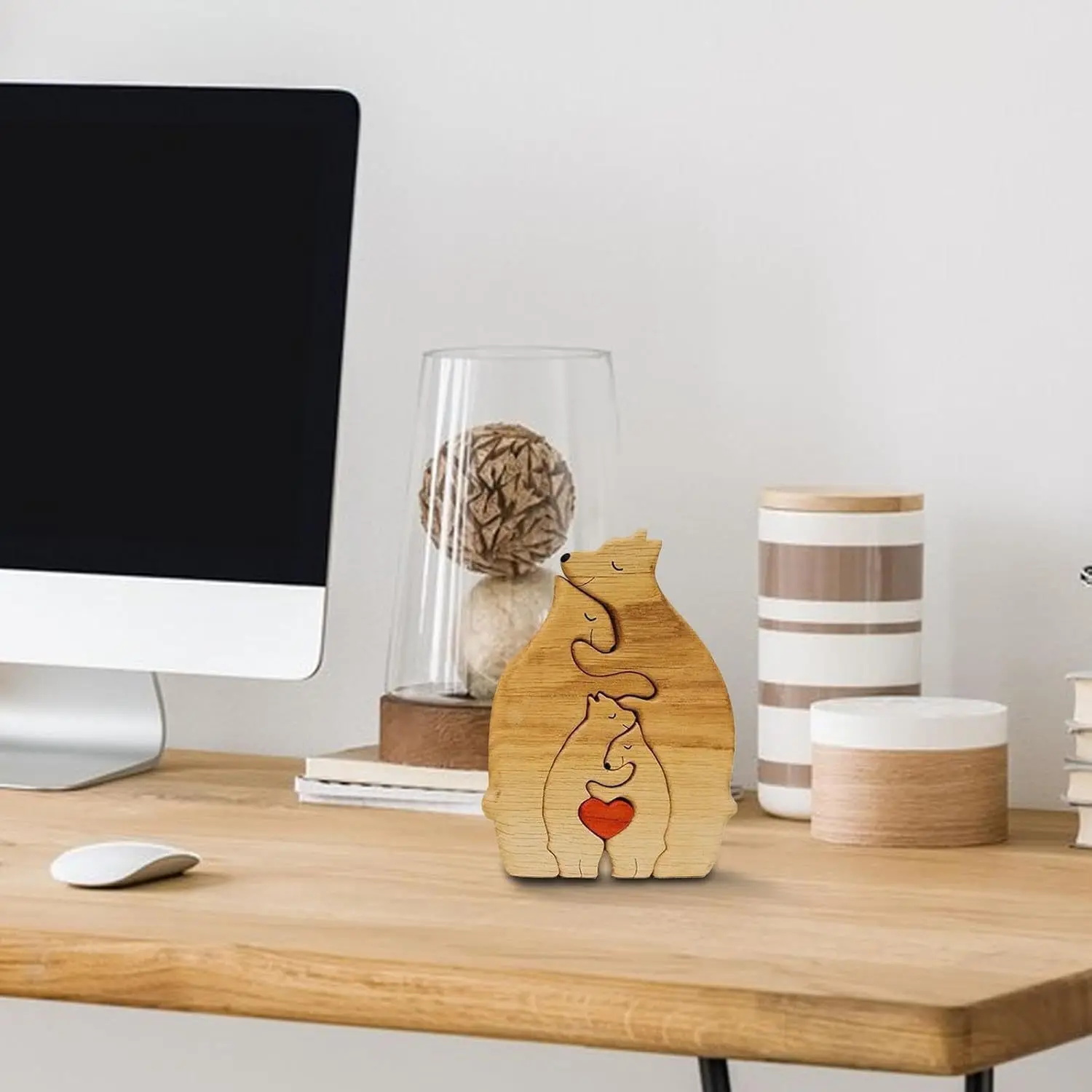 

Art Wooden Bear Figurine Couple Family Puzzle Customized Name Home Decoration Thanksgiving Christmas Heartwarming Gift Tabletop