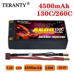 TERANTY HV Lipo Battery 7.6V 4500mAh 130C/260C RC Shorty Lipo 2S Battery with 5mm Bullet See Through for Car Truck Boat Parts