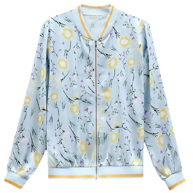 Women's Lightweight Floral Print Silk Thin Silk Cardigan Outerwear For Women Moms Uv Top