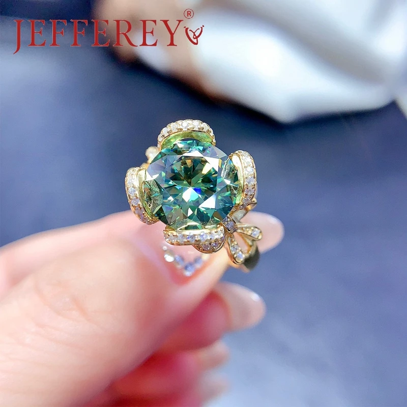 

S925 Silver Yellow Gold Color Ring Inlaid 5CT Green Moissanite Diamond Wedding Band for Women Couples Luxury Party Jewelry Gift