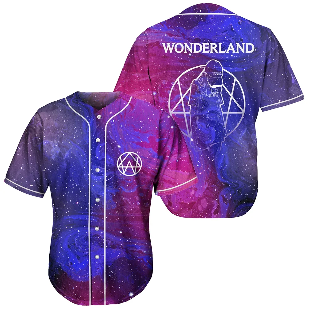 Alison Wonderland Purple PINK Gradient Baseball Jersey Men/Women Casual Thin Button Baseball Uniform Oil Slick Custom Jersey