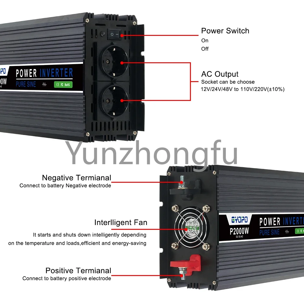 Pure Sine Wave for Sale Gyopo Factory Custom DC To AC Reiner Sinus 2000W Inverter 12 V to 220 V