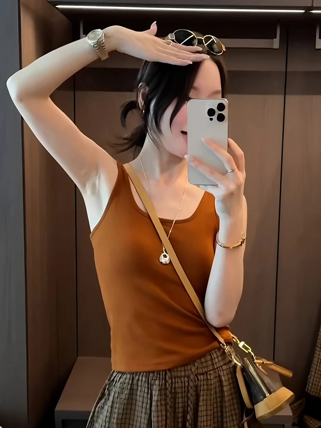 plus Size Orange Sleeveless U-Neck Women's Tank Top Summer Innerwear Outerwear Hide Underarm No Chest Pad Short H-Shape Vest