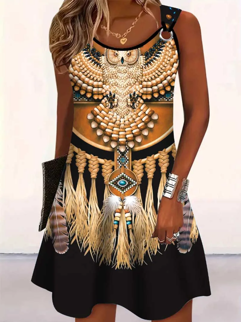 Damenmode Lässiges Rundhals-Kleid mit Print, Elegante Damenbekleidung, Bequeme Passform, Sommerkleid