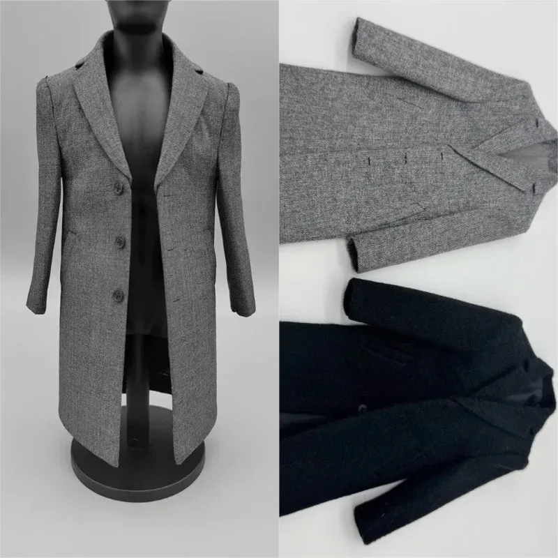 

1/6 Scale Men Gray Black Long Coat Windbreaker Clothes Model for 12Inch Muscle Toy Figures Body