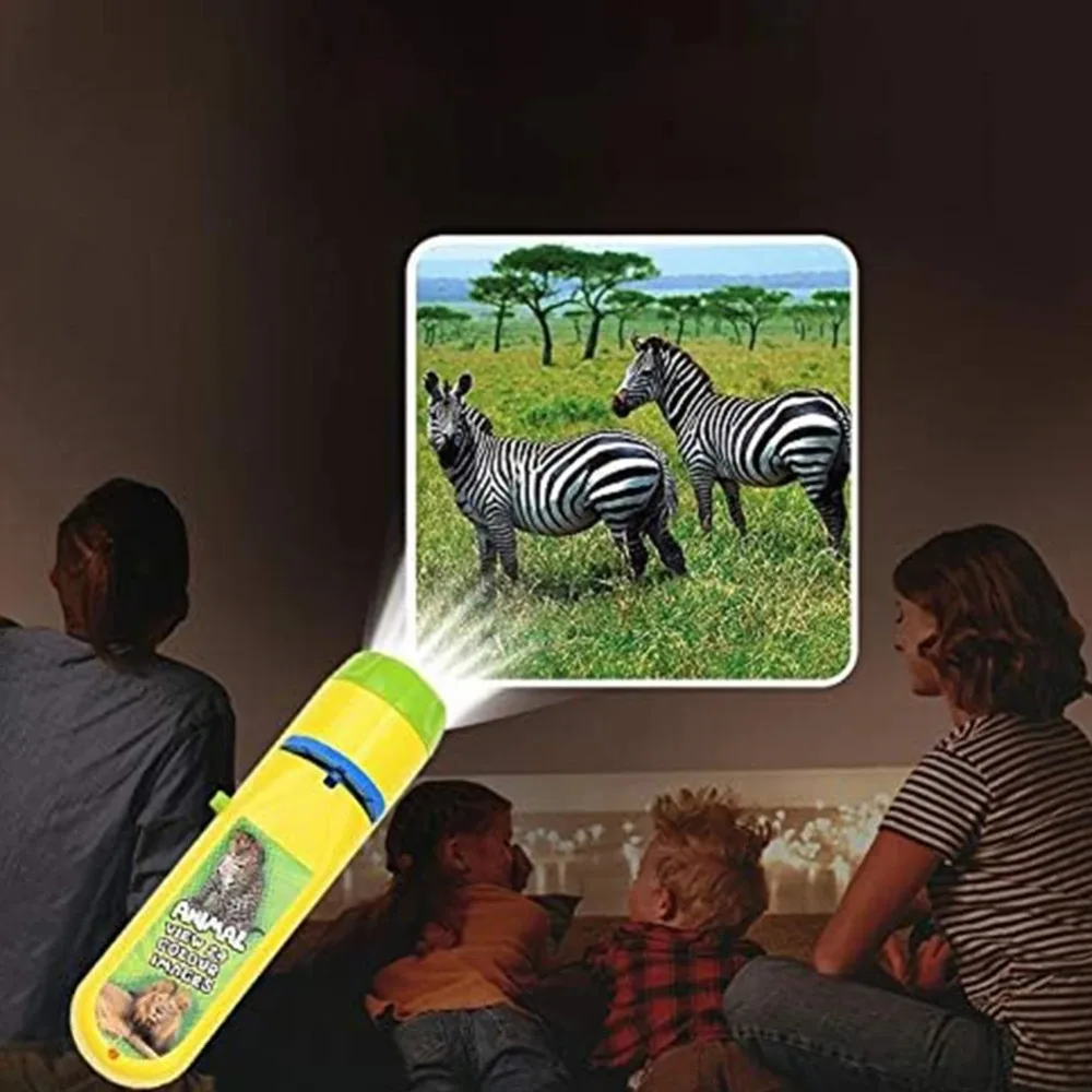Neue pädagogische Projektion Taschenlampe Cartoon Kunststoff Kinder Projektor Licht Schlafenszeit lernen Dinosaurier Stern Himmel Laterne