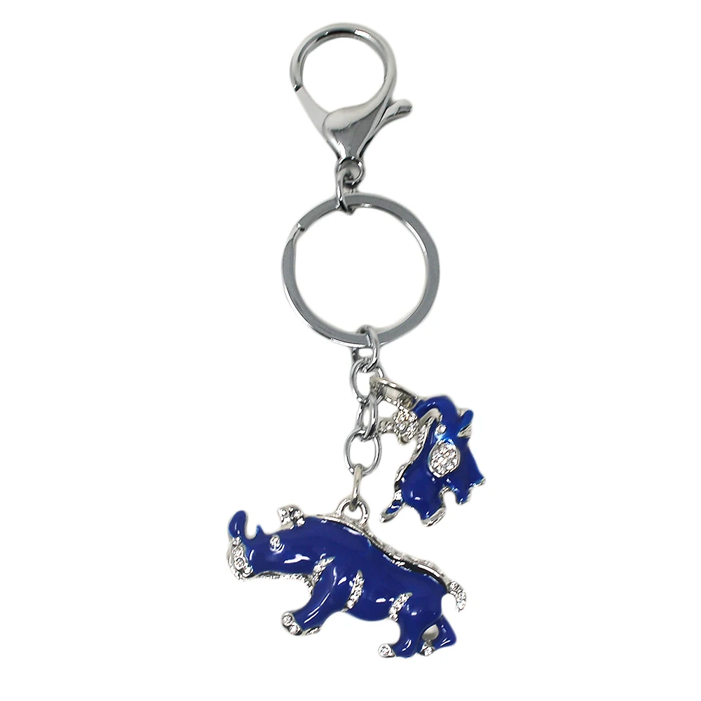 New Arrival Alloy Rhinestone Keychain Blue  Elephant Rhinoceros Protection Key Chains W1041