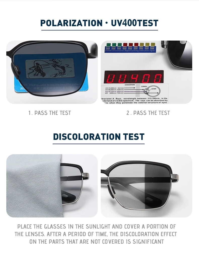 VCKA Kacamata Hitam Miopia Bisnis Persegi Kacamata Berkendara Fotochromic Terpolarisasi Pria Kacamata Resep Optik -0.50 Hingga -6.0