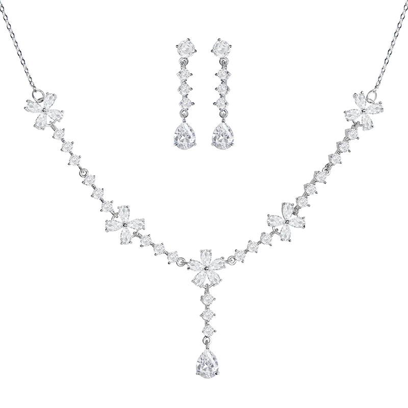 Luxury Bridal Wedding Necklace Earring Set Cubic Zirconia Jewelry Sets for Women Prom Jewelry Accessories